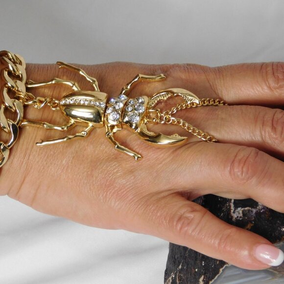 Large Beetle ring cuff bracelet connected ring Cuff Bracelets Set -Men /Women - Picture 10 of 10